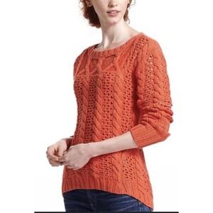 Future Paradise Lace And Cable Knit Orange Sweater Women's Size Small Excellent